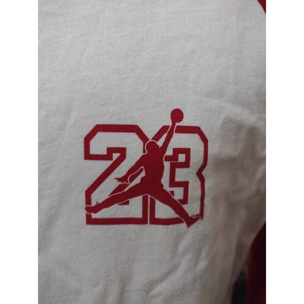 Air Jordan 3/4 Sleeve Pullover T-Shirt Short White Red Cotton Size XL Men's - Picture 3 of 11